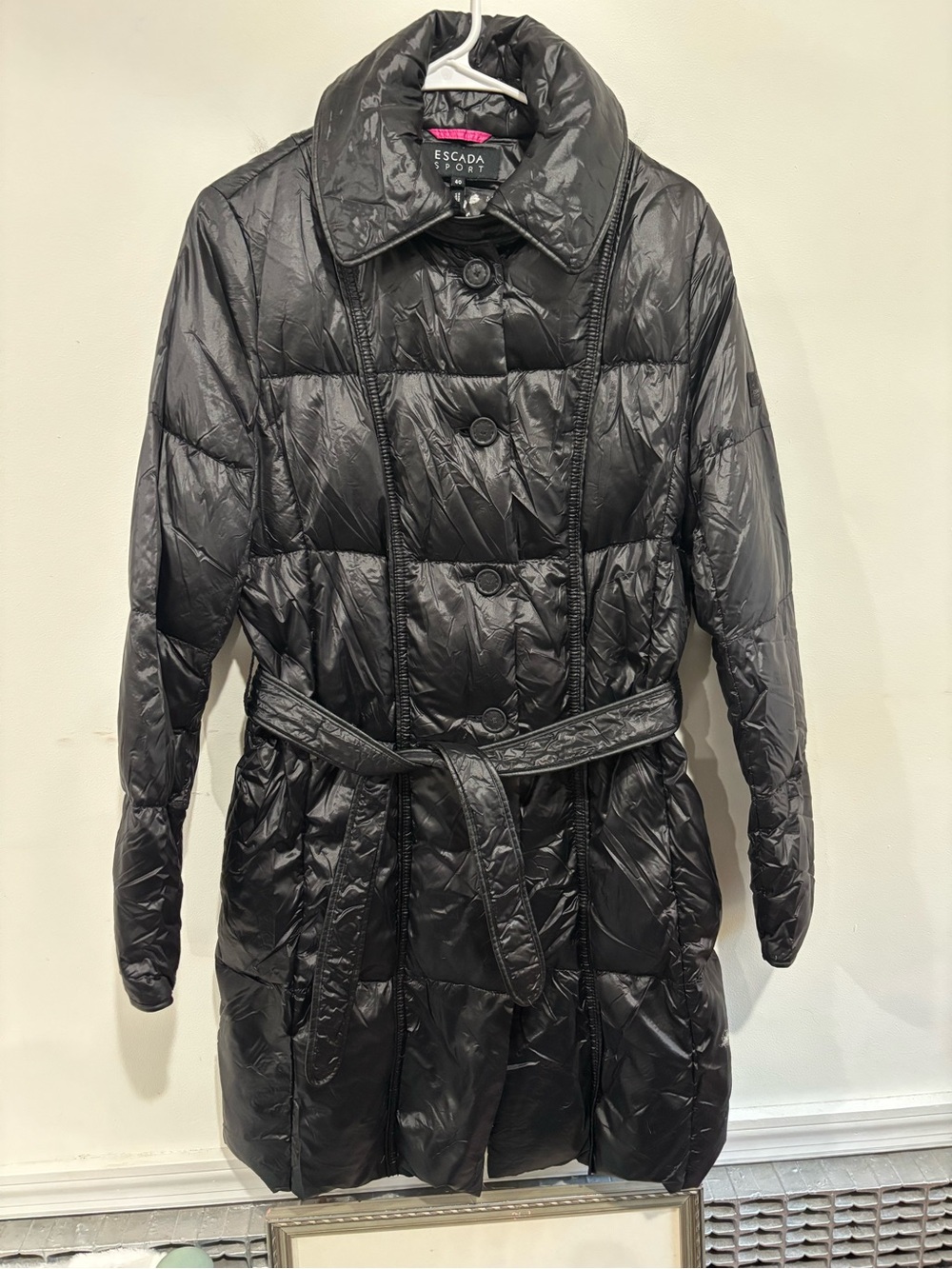 Escada Sport Women's Black Quilted Belted down Puffer Coat Sz 40